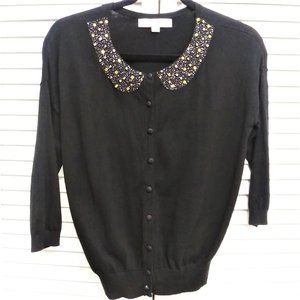 Loft Black Peter Pan Embellished Cardigan XS